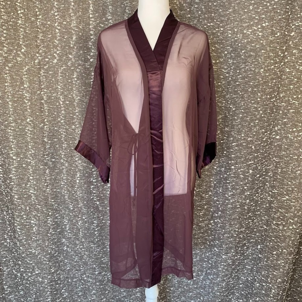 Vintage Intimate Affair California Purple Sheer Robe No Belt‎ Women's Large